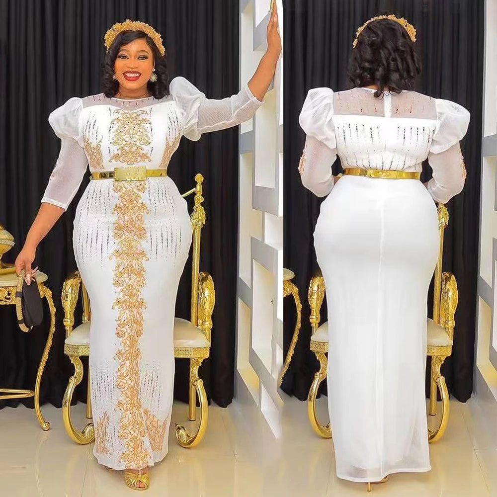 MD African Women Plus Size Evening Dresses Dubai Turkey Luxury Bead Gown Wedding Party Dress Robe Africaine Femme 2023 Nouveauté