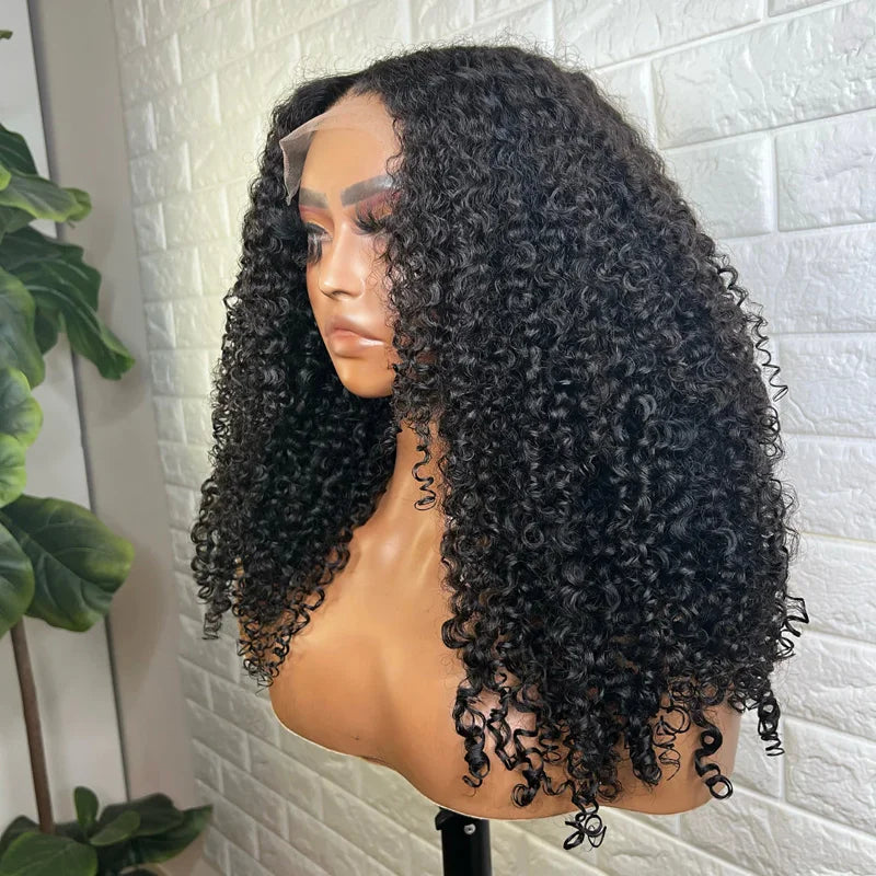 Soft Long Glueless 26inch 180 Density Black Kinky Curly Lace Front Wig For Black Women Babyhair Preplucked Daily