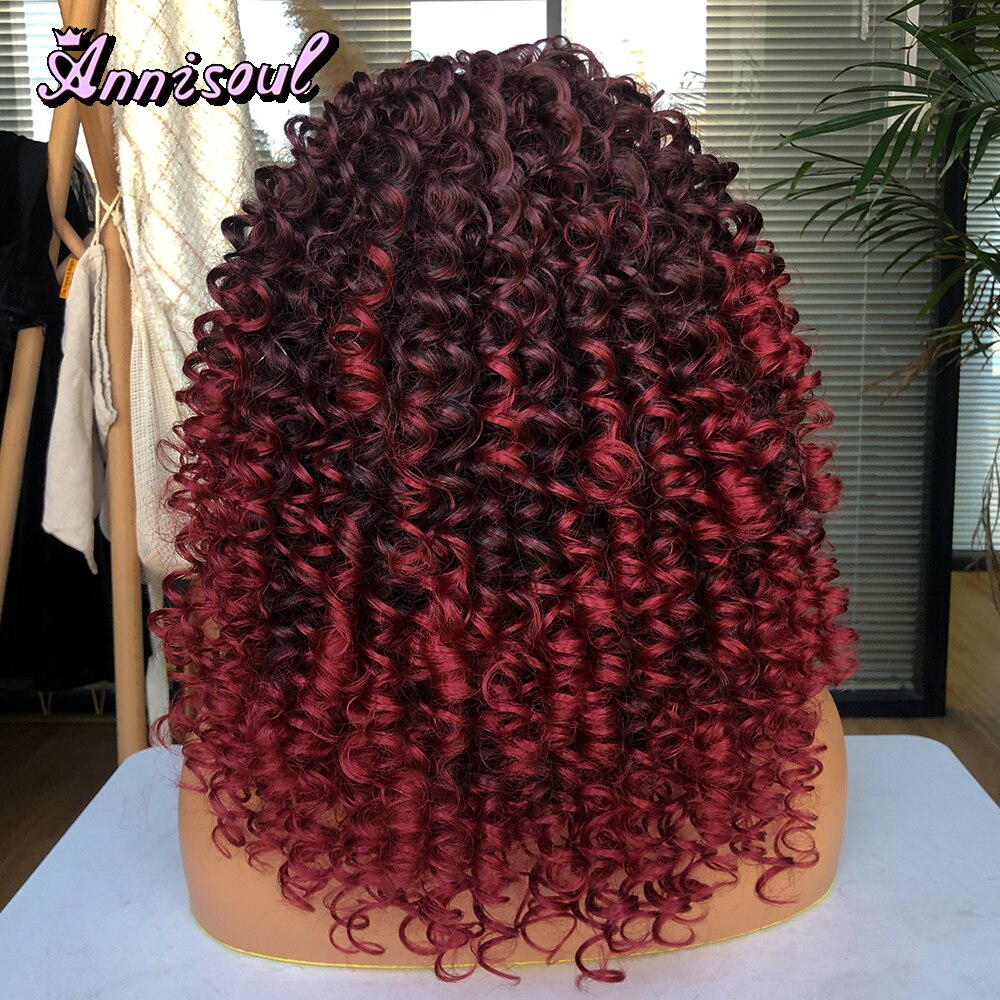 Short Hair Curly Wigs with Bangs for Black Women Synthetic Ombre Glueless Natural Curly Bob Wig High Temperature