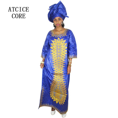 African Dre ss for Women Plus Si ze Embroidery Weddi ng Guest Long Maxi Dress with Scarf