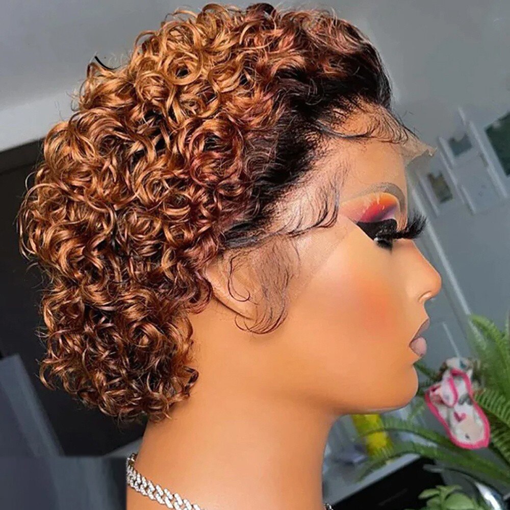 Curly Pixie Cut Wig Short Bob Wig Human Hair Wigs 13x1 T Part Transparent Lace Frontal Wig for Women Natural Brazilian Remy Hair