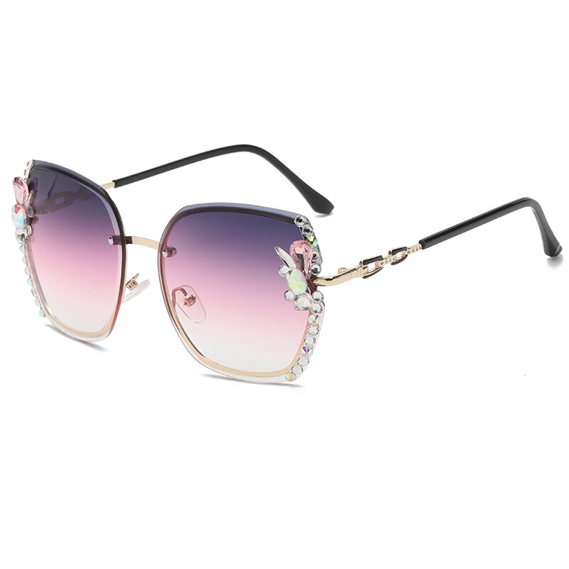 2022 High Quality Rimless Square Diamond Sunglasses Women Brand Designer Vintage Shades Female Pink Eyewear Gafas De Sol