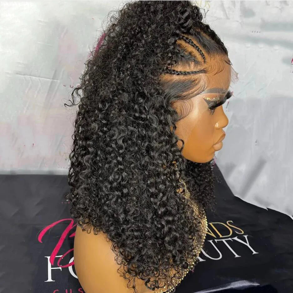 Natural Black Soft 26Inch Long Kinky Curly Glueless 180% Density Deep Lace Frontal Wig For Black Women Babyhair Preplucked Daily