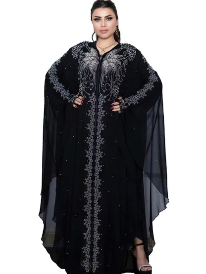 Eid Muslim Dress for Women Bat Sleeve Abaya Diamond Jalabiya Morocco Caftan Party Dresses Dubai Abayas Kaftan Vestidos Long Robe