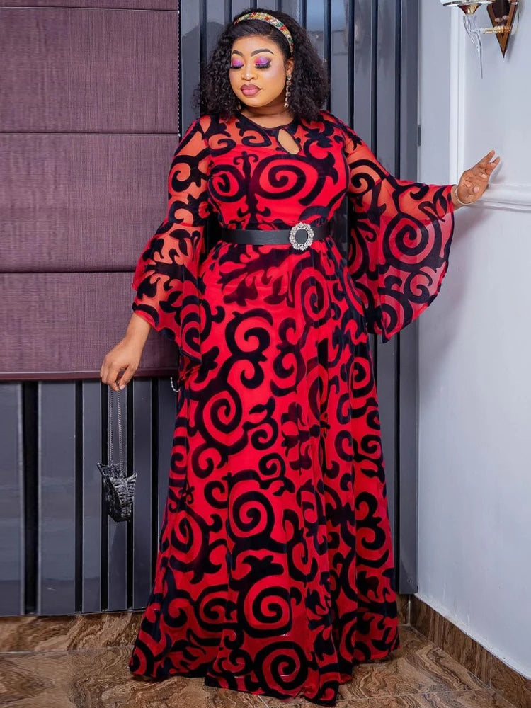 Long Sleeve Chiffon Dresses For Women African Dashiki Print Robe Dubai Abayas Wedding Party Birthday Gown 2024 Spring Clothing