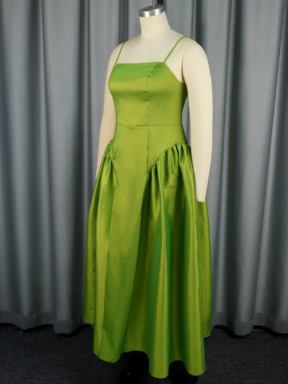 Vintage Cute Women A Line Party Dresses Puffy Big Swing Green Strap Dress Ball Gowns Elegant Backless Sexy Fashion Vestidos