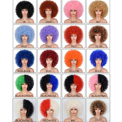 Halloween Wig Short Black Hair Cosplay Afro Kinky Curly Wig With Bangs Women's Wigs Blonde Wig Pink Synthetic Wig Blue Red Brown