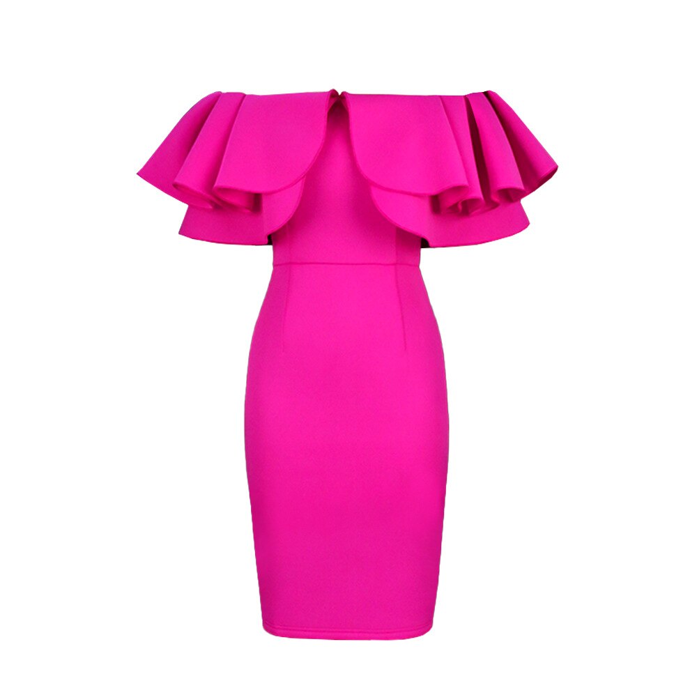 Sexy Off Shoulder Slash Neck Ruffles Bodycon Dress Evening Party Dress For Women Elegant Strapless African Rose Pencil Dress