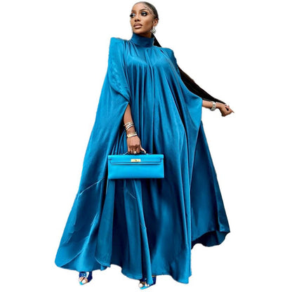 Oversize Women Satin Maxi Dress Loose Party Gowns Big Size High Neck Fashion Streetwear Lady Dresses 2023 Spring Summer