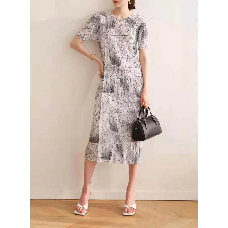 MIYAKE Pleated traffic Top women 2024 High end fashion niche design sense, trendy style long dress