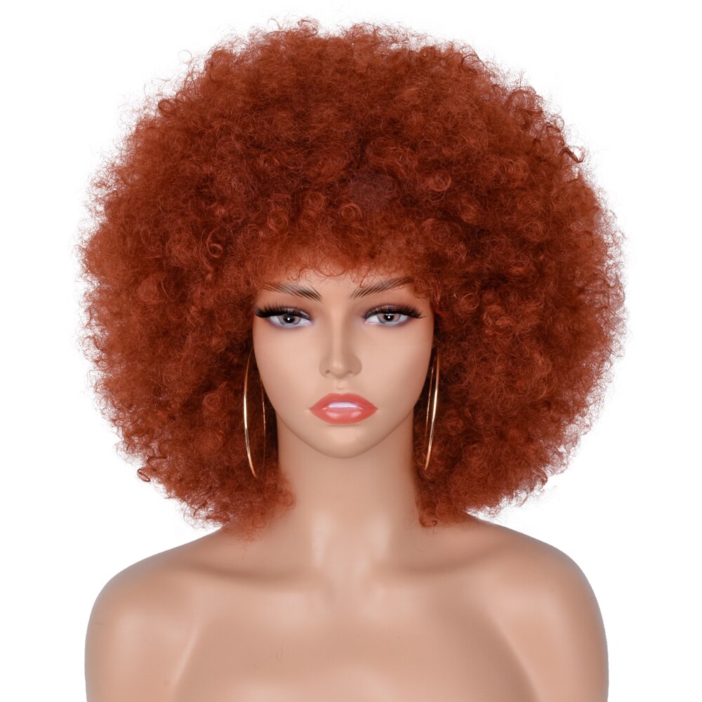 Halloween Wig Short Black Hair Cosplay Afro Kinky Curly Wig With Bangs Women's Wigs Blonde Wig Pink Synthetic Wig Blue Red Brown