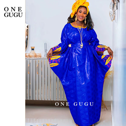 Royal Blue High Quality African Bazin Riche Boubou Dress For Women Nigerian Wedding Party Gown Long Robe Baisn Sewn Dress