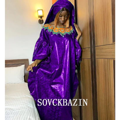 Original Bazin Riche Long Dresses For African Traditional Women Party Clothing Wedding Ceremony Dashiki Robe Basin With Scarf