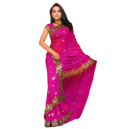 Indian Sari Dress Ethnic Costume Georgette Classic New Color Dance Platform