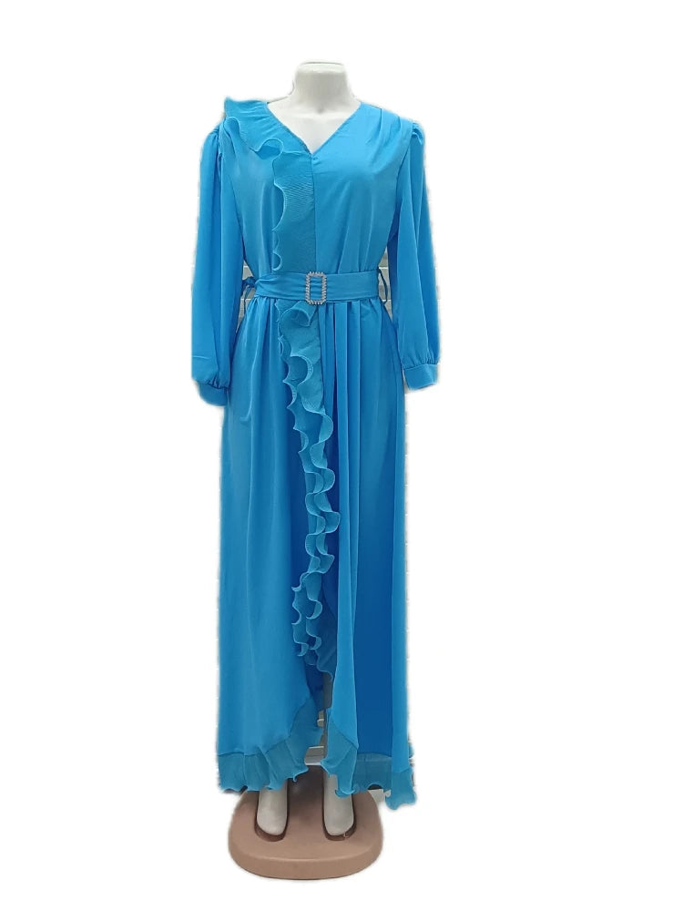 Eid Arab Muslim Party Dress for Women Abaya Ruffle Lace-up Jalabiya Long Dresses Morocco Kaftan Vestidos Dubai Ramadan Gown Robe