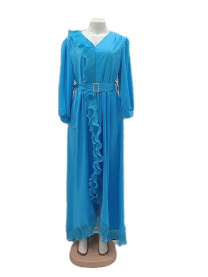 Eid Arab Muslim Party Dress for Women Abaya Ruffle Lace-up Jalabiya Long Dresses Morocco Kaftan Vestidos Dubai Ramadan Gown Robe