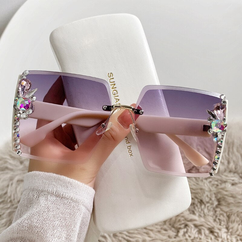 2022 Rimless Sunglasses Woman Sexy Luxury Brand Design Diamond Sun Glasses Gradient Shades for Female Oculos De Sol Uv400