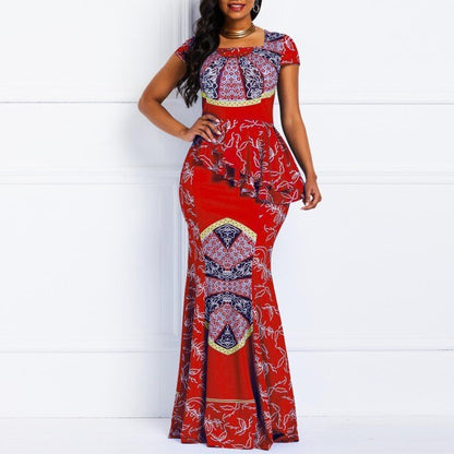 News Ankara Style Clothes for Women Party Robe African Dresses Plus Size Clothing Fashion Print Square Neck Ruffle Long Skirt