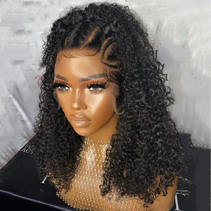 Natural Black Soft 26Inch Long Kinky Curly Glueless 180% Density Deep Lace Frontal Wig For Black Women Babyhair Preplucked Daily