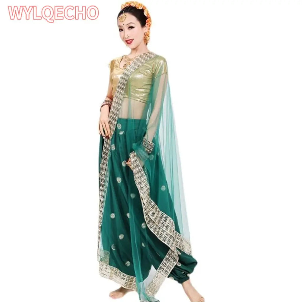 Indian Saree Wide Leg Pants Stage Performance Costumes Belly Dance Suit Oriental Classical Dance Clothing Festival Dress