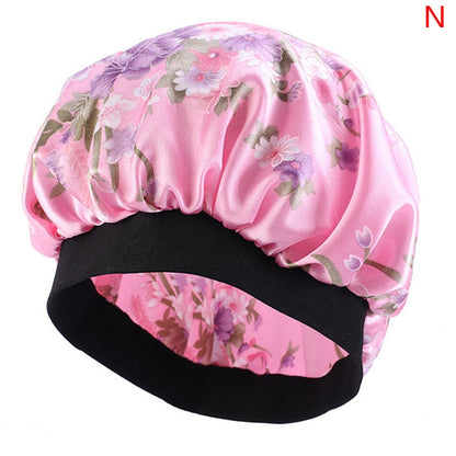 Printing Satin Bonnet For Women Elastic Wide Band Night Sleep Satin Hat Chemo Caps Hair Loss Cover Fashion Head Wrap Hair Care