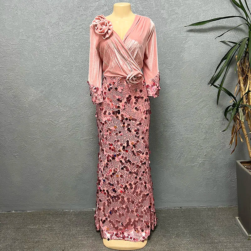 Elegant Formal Prom Party Long Dresses For Women 2023 V Neck Long Sleeve Sequin Evening Maxi Gowns Ladies Clothing Gala Dress