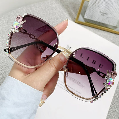 2022 High Quality Rimless Square Diamond Sunglasses Women Brand Designer Vintage Shades Female Pink Eyewear Gafas De Sol