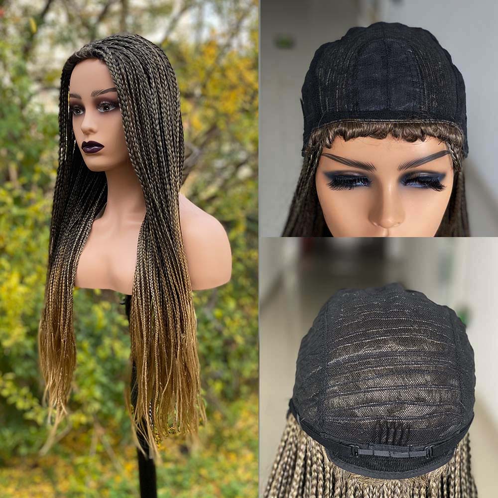 Ombre Brown Cosplay Braiding Hair Wig 26 inch Braided Wigs For Black Women Synthetic Barids Long Synthetic Box Braided Wigs