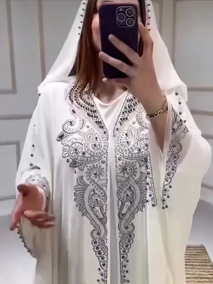 Eid Muslim Dress for Women Hooded Abaya 2 Piece Set Diamond Jalabiya Morocco Party Dresses Dubai Abayas Kaftan Vestido Long Robe