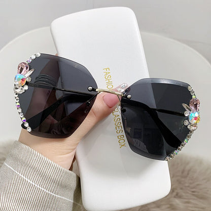 2022 High Quality Rimless Square Diamond Sunglasses Women Brand Designer Vintage Shades Female Pink Eyewear Gafas De Sol