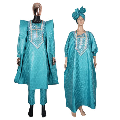 Elegant African Dresses for Women Traditional Bazin Embroidery Wedding Party Dresses Dashiki African Couples Matching Clothes