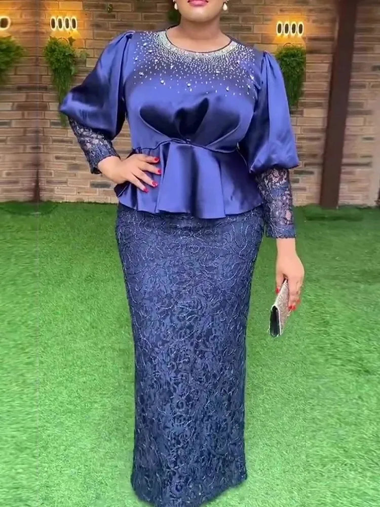 African Dresses For Women 2023 New Fashion Dashiki Ankara Plus Size Party Lace Wedding Gowns Elegant Turkey Tops And Skirts Suit