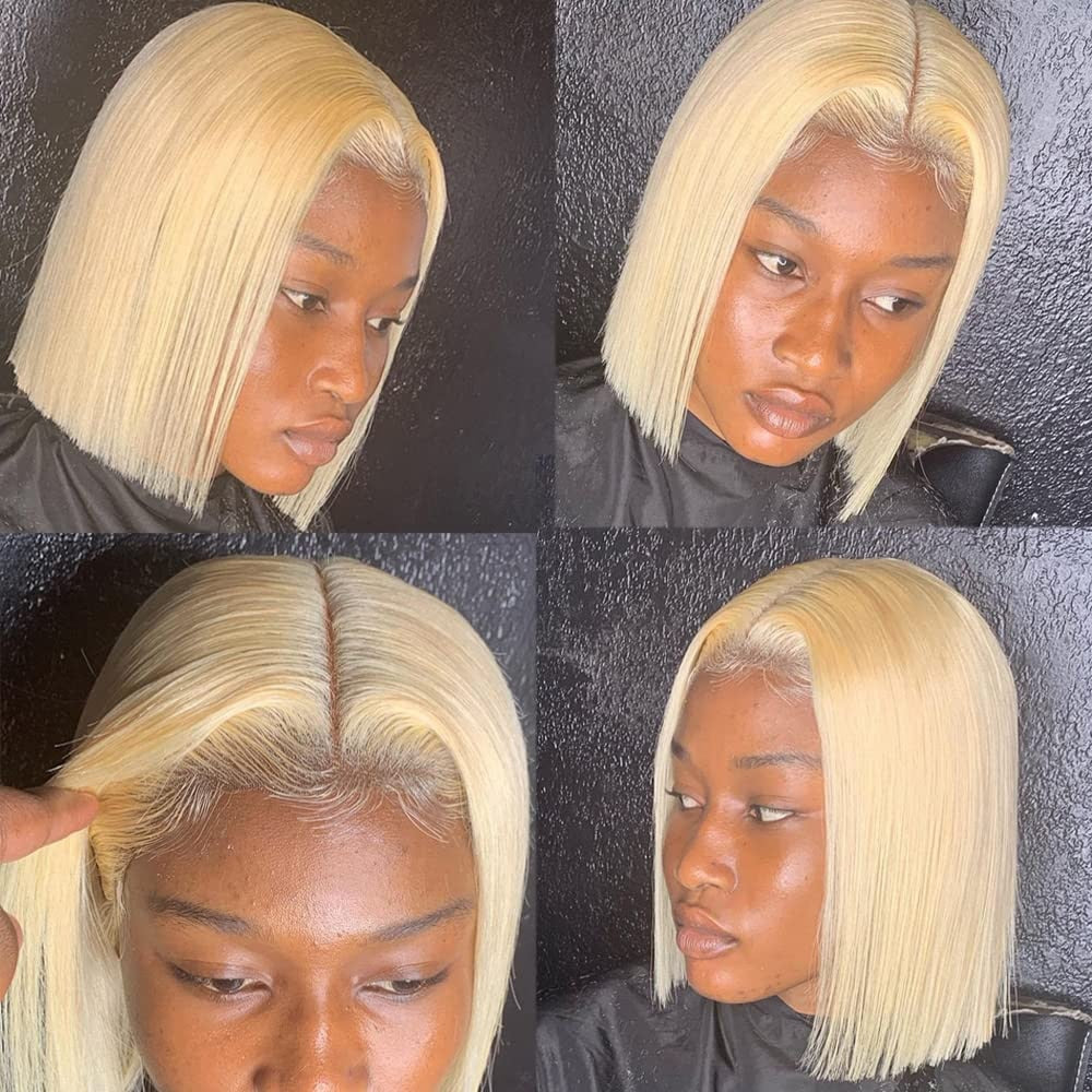 Blonde Bob Wigs Deep Part 13x1x4 Human Hair Lace Front Wigs for Black Women Pre Plucked Bleached Knots Blond Lace Wigs