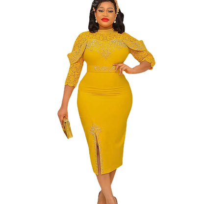 Plus Size African Party Dresses for Women 2023 New Fashion Dashiki Ankara Lace Wedding Gowns Elegant Muslim Maxi Dress