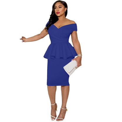 Ruffles Off-Shoulder Bodycon Dress Women Sexy Office Slim Knee-length Dress Ladies Elegant Party Midi Dress Female Work Wear