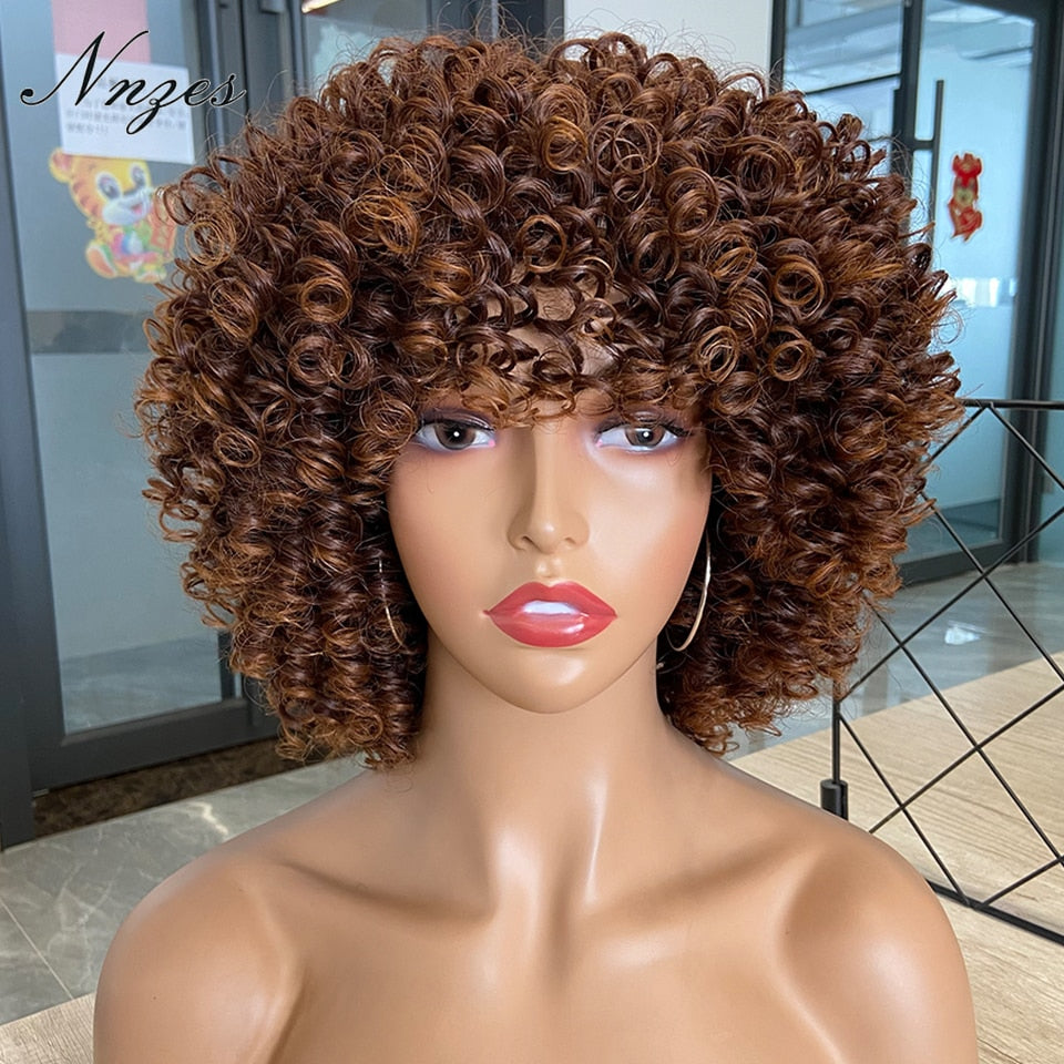 NNZES Ginger Wig Orange Kinky Curly Wig Short Synthetic Wigs for Black Women Mix Brown Blonde Pink Curly Hairs for Cosplay Daily