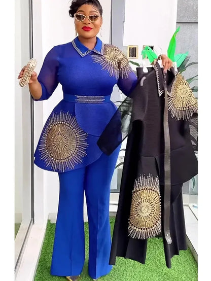 2 Piece Set Africa Clothes 2024 New Dashiki African Summer Fashion Suits Top And Trousers Plus Size Party Clothing for Lady