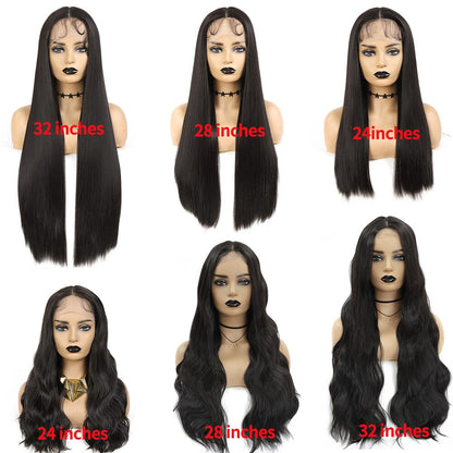 Synthetic Lace Front Wig For Black Women 32 Inches Super Long Body Wave Straight Hair Soku Middle Part Lace Wig With Baby Hair