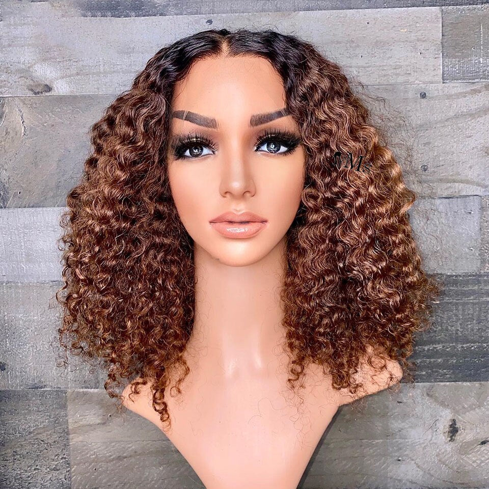 Soft 26Inch Long Kinky Cruly Ombre Blonde1B30 Deep Lace Front Wig for Black Women 180Density BabyHair Glueless Preplucked  Daily