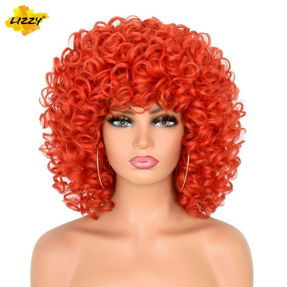 Lizzyhair Red Brown Copper Short Curly Synthetic Wigs for Black Women African Cosplay Natural Afro Wig with Bangs Heat Resistant