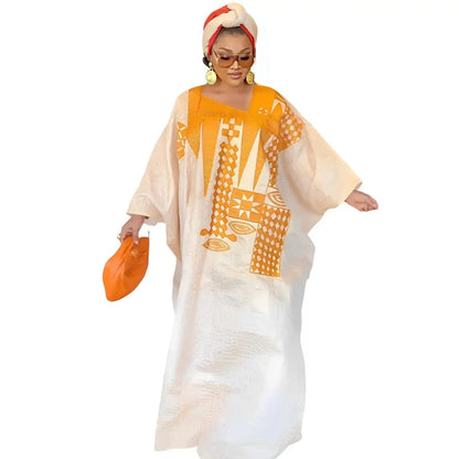 African Dress For Woman Plus Size Dress Bazin Riche Embroidery With Embroidery Floor Long Dress With Scarf