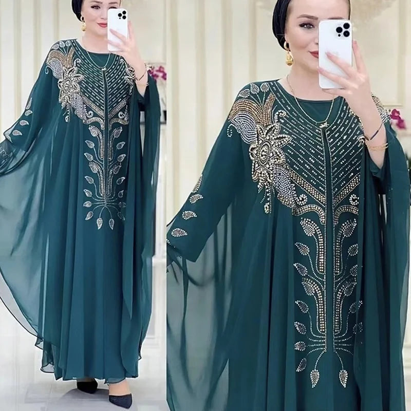 Muslim Kaftan Abaya Dress Women Dubai Turkish Chiffon Party Dresses Elegant Evening Gown African Boubou Fashion Outfit Open Robe