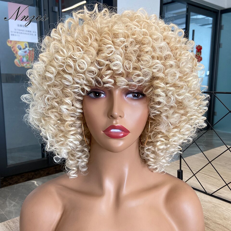 NNZES Ginger Wig Orange Kinky Curly Wig Short Synthetic Wigs for Black Women Mix Brown Blonde Pink Curly Hairs for Cosplay Daily