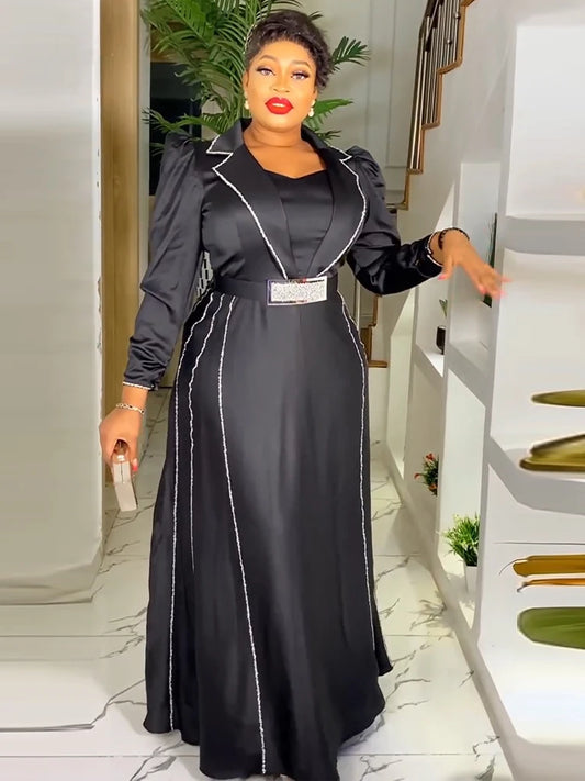 Party Prom Dresses For Women Elegant Evening Gown African Dubai Black Abayas 2024 Spring Female Clothing Long Sleeve Satin Robe