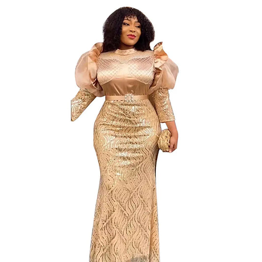 Plus Size African Dubai Luxury Sequin Evening Party Long Dresses for Women Dashiki Ankara Turkey Outfits Gowns Africa Clothing