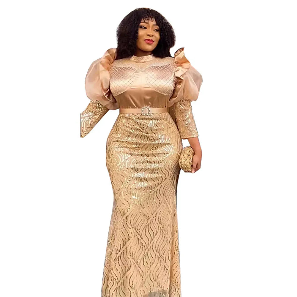 Plus Size African Dubai Luxury Sequin Evening Party Long Dresses for Women Dashiki Ankara Turkey Outfits Gowns Africa Clothing