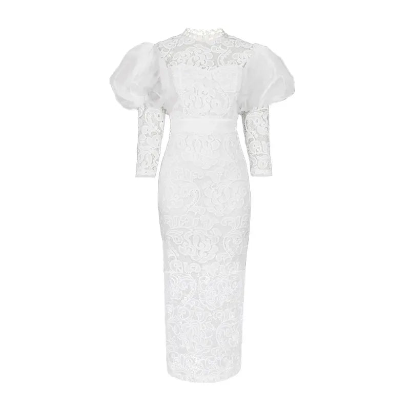 2023 African Wedding Party Dresses For Women Summer Elegant African Lace 3/4 Sleeve Evening Long Dress Dashiki African Clothing