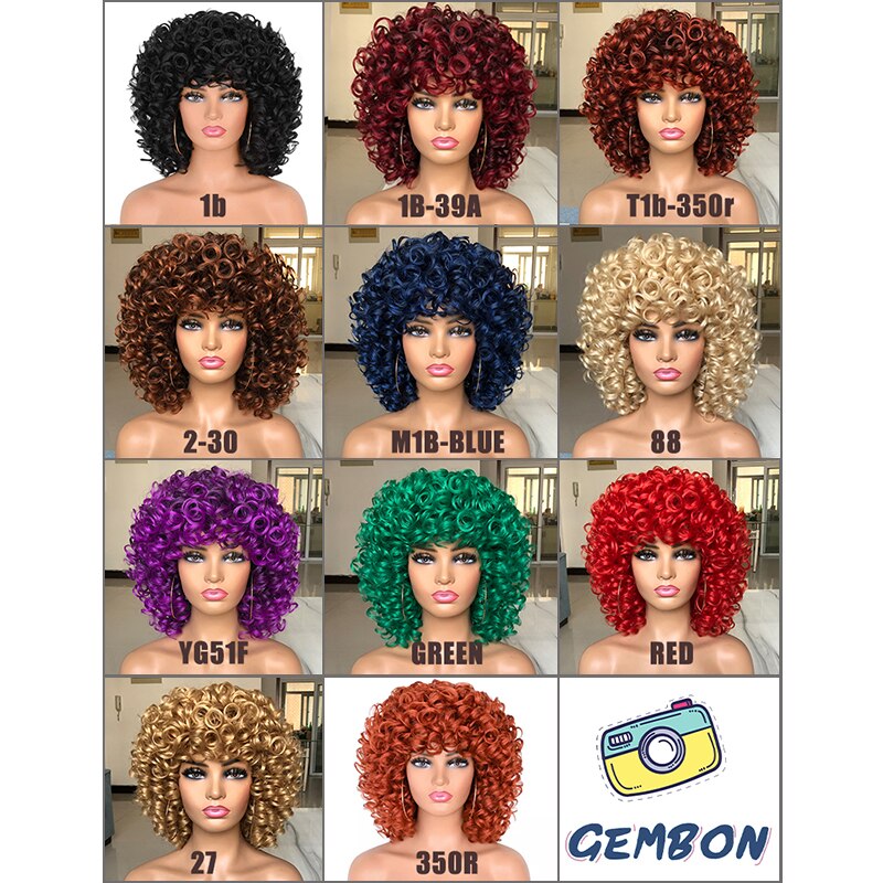 Short Hair Afro Curly Wig Natural Blonde Wigs with Bangs Cosplay Lolita Synthetic Wigs for Women Heat Resistant Fiber Highlight