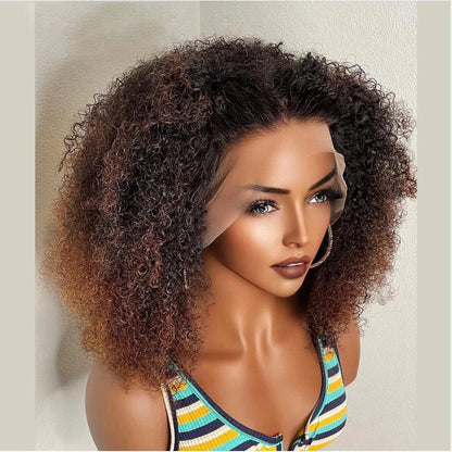 Soft Ombre Honey Blonde Brown 26”Long 180Density Preplucked Glueless Kinky Curly Lace Front Wig For Black Women BabyHair Daily