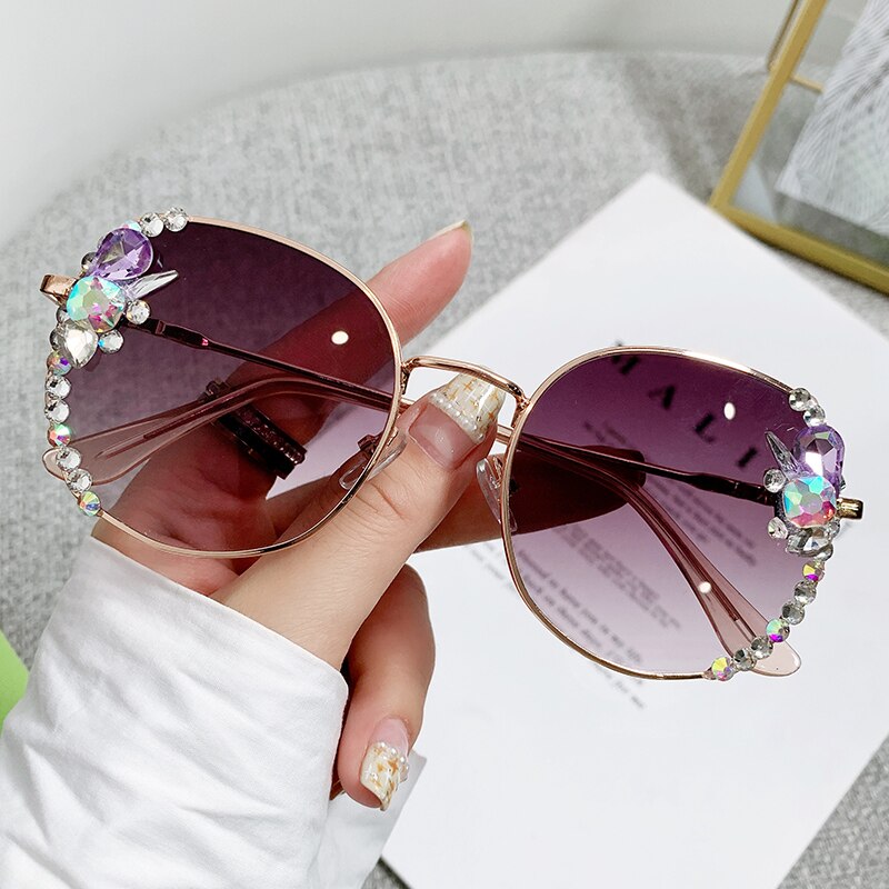 2022 High Quality Rimless Square Diamond Sunglasses Women Brand Designer Vintage Shades Female Pink Eyewear Gafas De Sol